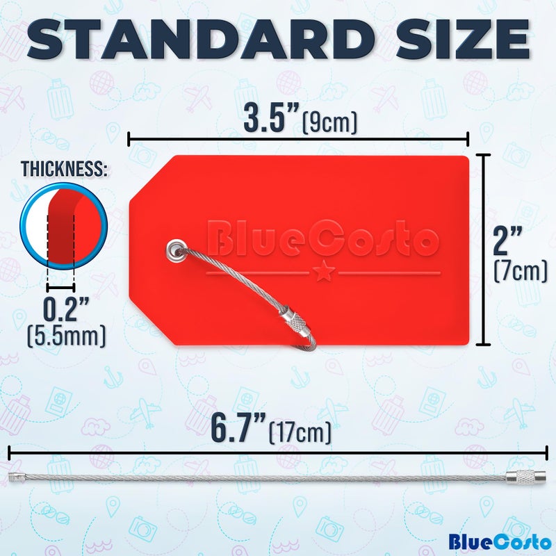 BlueCosto - Luggage Tags - Large, Red, 5 PK - PVC Suitcase Tags w/Privacy Cover & Stainless Steel Wire Loops - Personalized Baggage Identifiers for Travel - Backpack Name Labels - Image 3